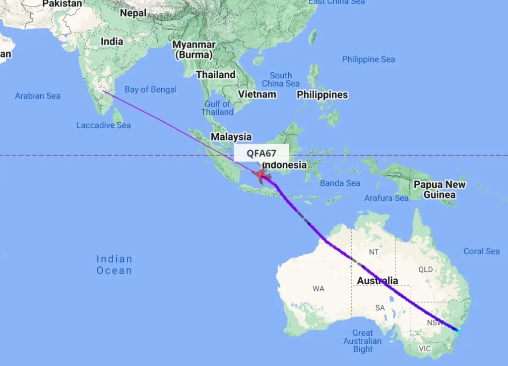 flight travel time from india to australia